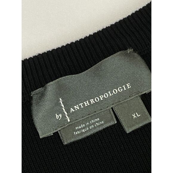 ~ Anthropologie L Sweater/Blouse Mixed Media Black White Balloon Poplin Knit Lg - Picture 14 of 15